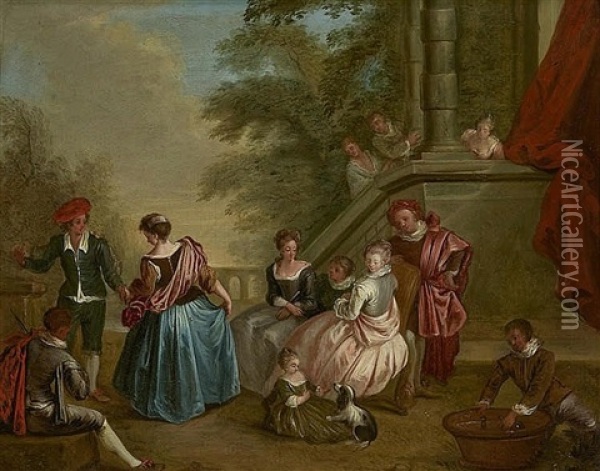 Galant Scenes Oil Painting - Francois Louis Watteau