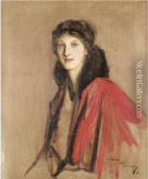 Portrait Of Beatrix, Mrs R.b. Wingate Gray Oil Painting - John Lavery