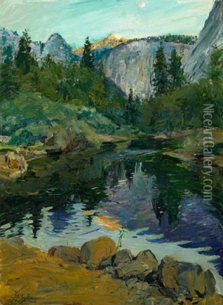 View Along The Merced River, Yosemite Oil Painting - Karl Yens