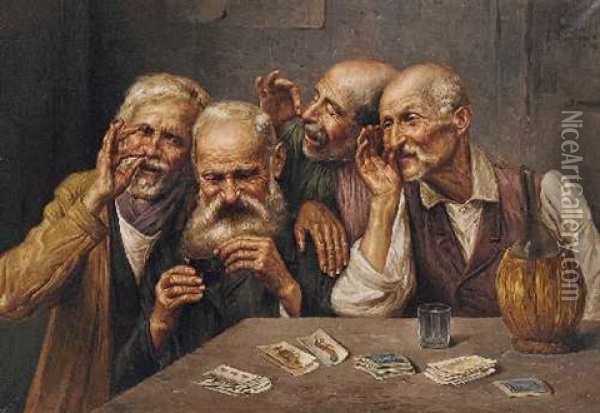 Vier Kartenspieler Beim Tabakschnupfen Oil Painting - Raffaele Frigerio