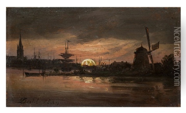 Die Oder Nahe Swinemunde Im Mondlicht (the Oder Near Swinemunde In Moonlight) Oil Painting - Johan Christian Dahl