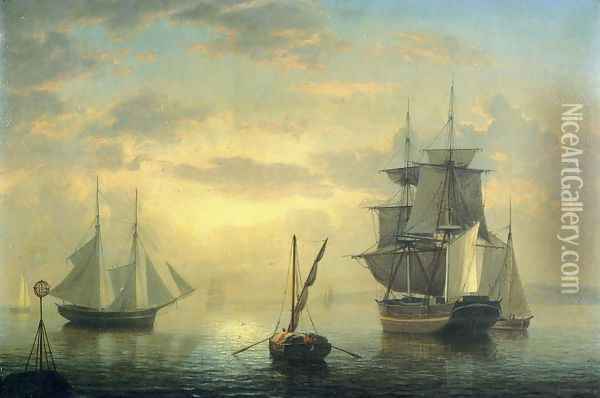 Ships in Harbor Oil Painting - Fitz Hugh Lane