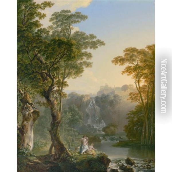 Ideallandschaft Mit Badenden (idealistic Landscape With Bathers) Oil Painting - Heinrich Rieter