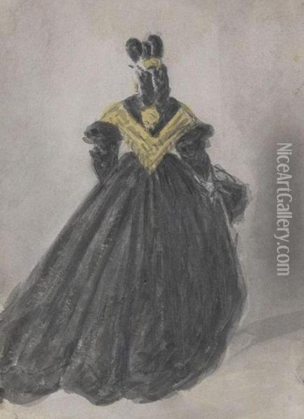 Dame In Groser Robe Von Hinten Gesehen Oil Painting - Constantin Guys