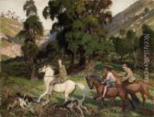 Mary And Her Parents Riding Oil Painting - George Spencer Watson