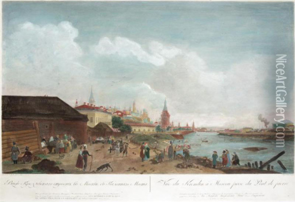 The Moscow Kremlin As Seen From Kammeny Most And The Winter Palace In St. Petersburg As Seen From Vasilevsky Ostrov Oil Painting - Guerard, Gerard De La Barthe