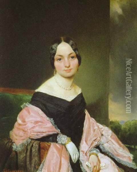 Portrat Amalie Von Nesperns, Geb. Mayerhofer, Einer Tante Des Kunstlers Oil Painting - August Xaver Carl von Pettenkofen
