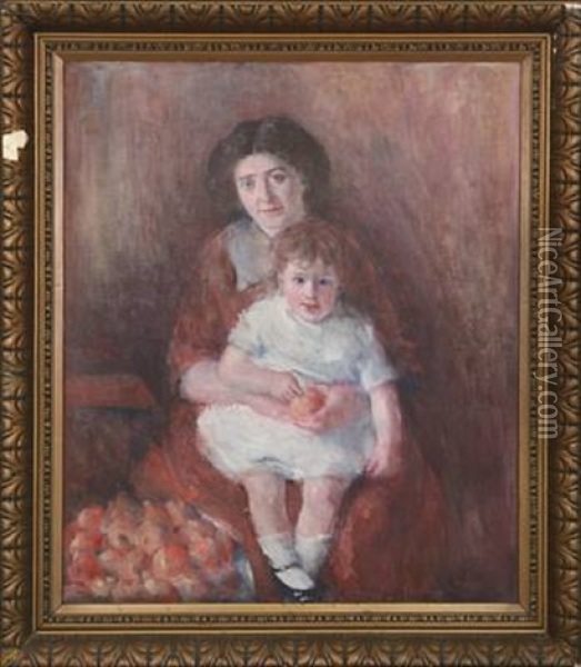 Portrait Of Mother And Child Oil Painting - Edvard Anders Christian Saltoft