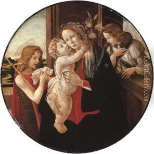 The Madonna And Child With The Young Saint John The Baptist And The Archangel Gabriel Oil Painting - Sandro Botticelli