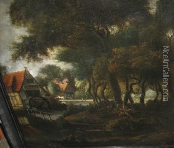 Paysage Au Moulin Oil Painting - Meindert Hobbema