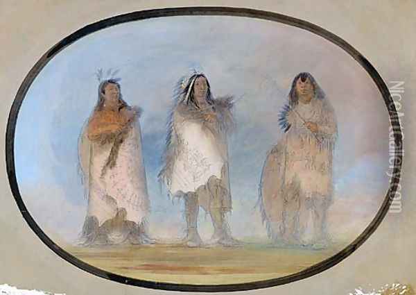 Little Bear, Steep Wind, The Dog; Three Distinguished Warriors of the Sioux Tribe Oil Painting - George Catlin