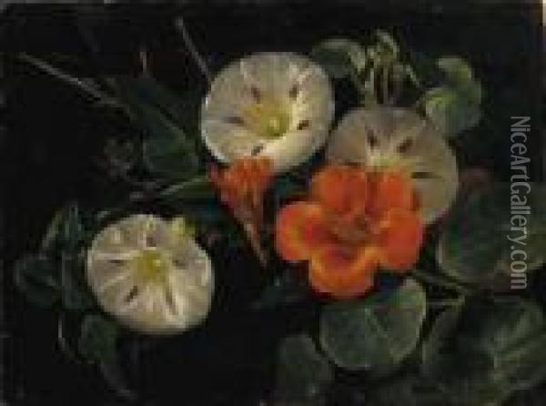 Bindweed And Nasturtium Oil Painting - Johan Laurentz Jensen