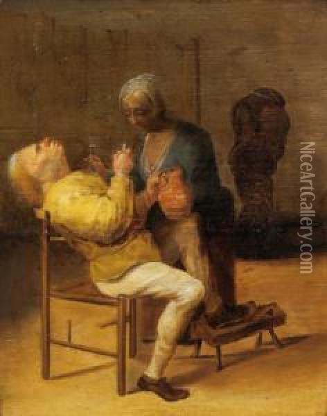 Coppia Di Bevitori In Una Stube Oil Painting - Pieter Jansz. Quast