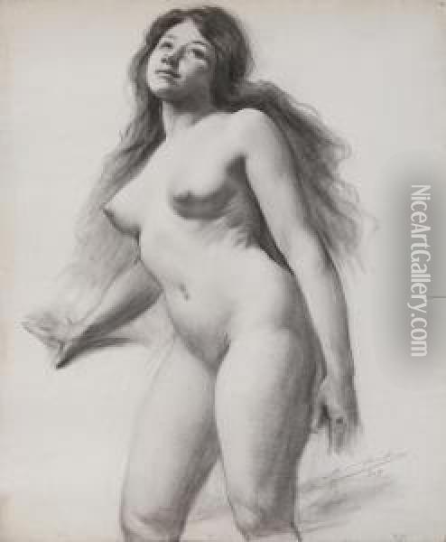 Femme Nue Aux Yeux Vers Le Ciel Deux Oil Painting - Adolphe Lalire