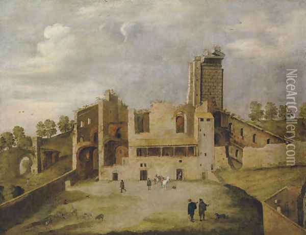 The Temple of Serapis, or so-called Frontispizio di Nerone, Rome Oil Painting - Willem van, the Younger Nieulandt