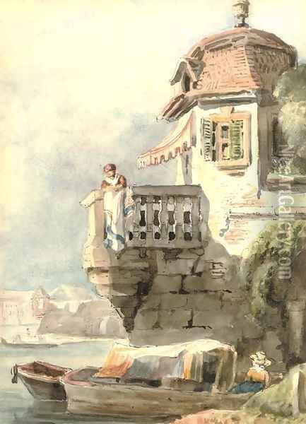 On the balcony Oil Painting - English School
