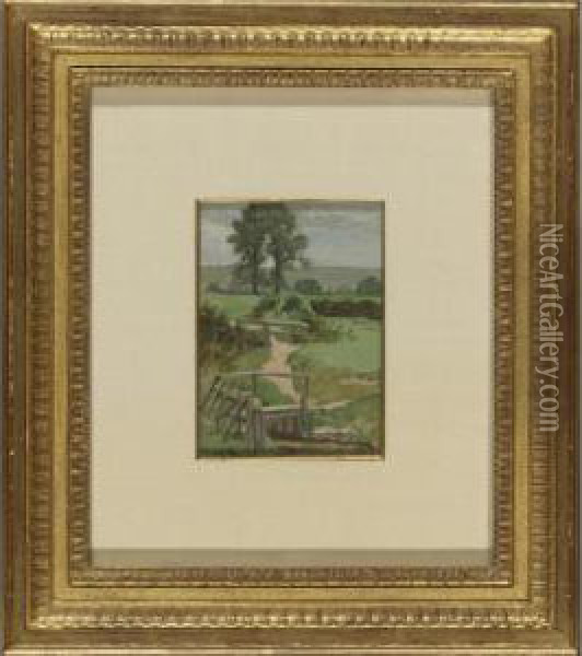 The Double Stile, (stream By A Meadow) Oil Painting - Thomas W. Shields
