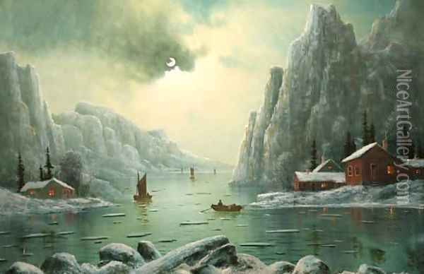 A winter fjord landscape Oil Painting - Nils Hans Christiansen