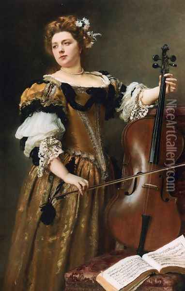 The Cello Player Oil Painting - Gustave Jean Jacquet