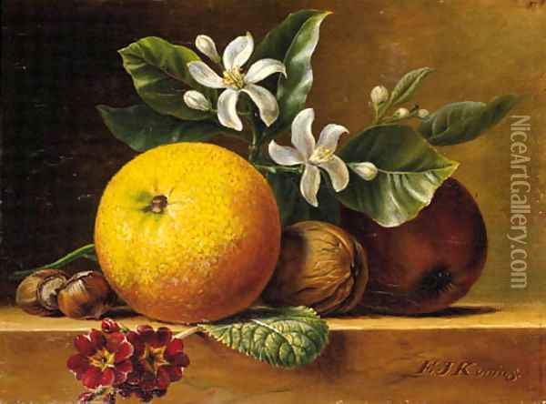 A still life with an orange Oil Painting - Elisabeth Johanna Koning