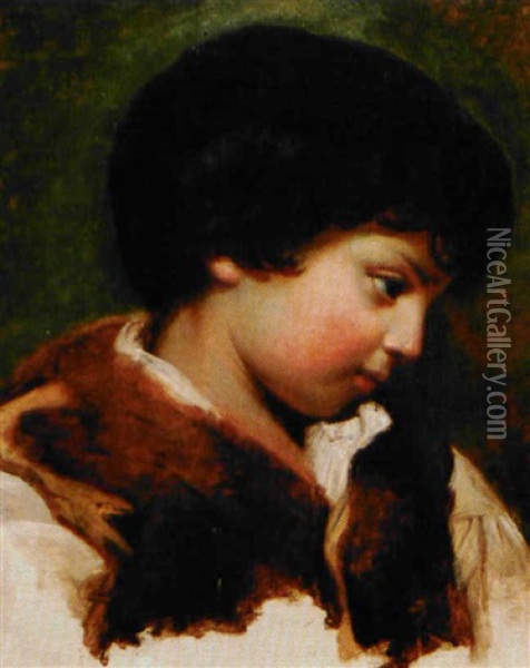 Portrait De Felix Peretti Enfant (study) Oil Painting - Jean-Victor Schnetz