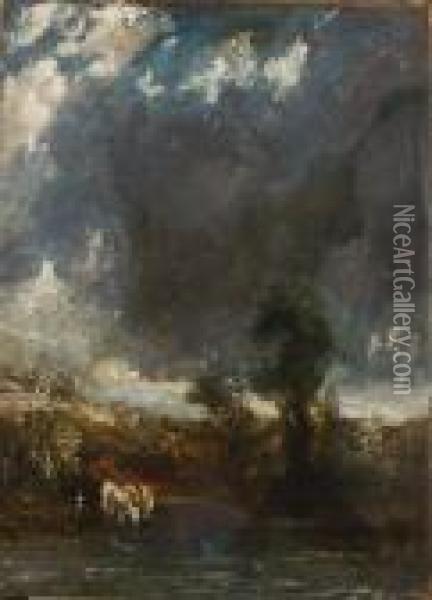 Oil Sketch With Cattle And Clouds Oil Painting - John Constable