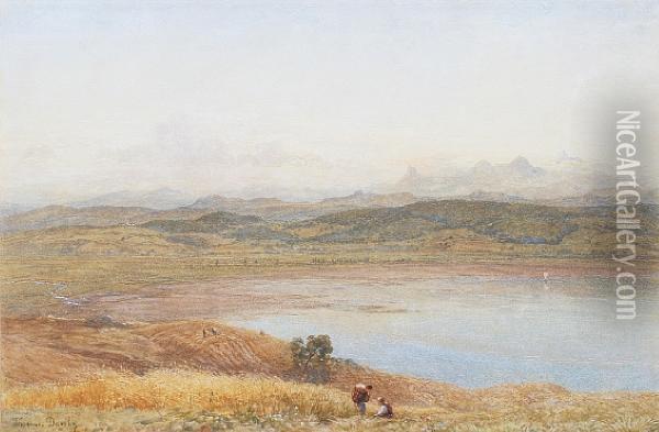 Harvesting By An Estuary Oil Painting - Thomas Danby