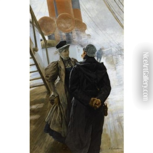 On Shipboard Oil Painting - Louis Remy Sabattier