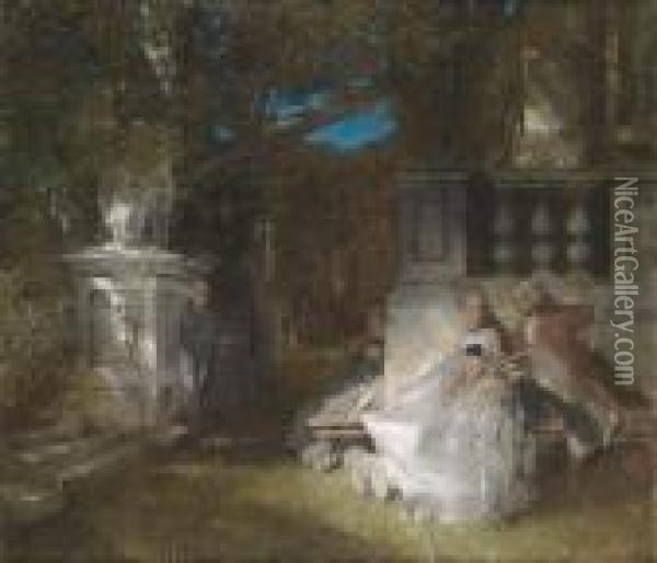 Scene Of Gallantry In The Park Oil Painting - Albert von Keller