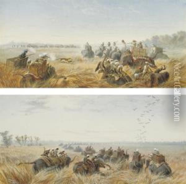 A Tiger Hunt: The Pursuit; And The Kill Oil Painting - Nicholas Chevalier