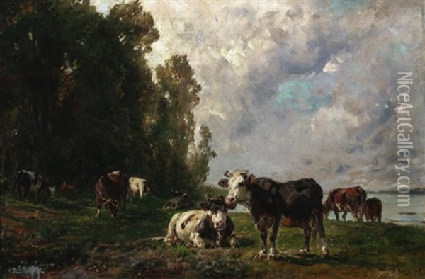 Lagernde Kuhe In Den Rheinauen Bei Mannheim Oil Painting - Wilhelm Friedrich Frey