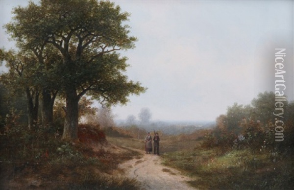 Travellers In A Landscape Oil Painting - Marinus Adrianus Koekkoek