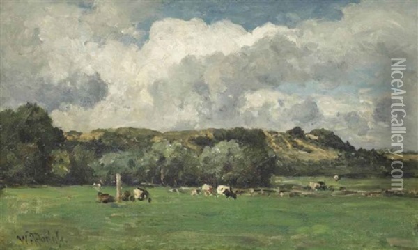 Cows Behind The Dunes, Bloemendaal Oil Painting - Willem Roelofs