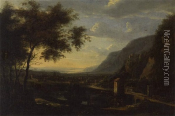 An Italianate Landscape With Figures In The Foreground Oil Painting - Gaspard Dughet