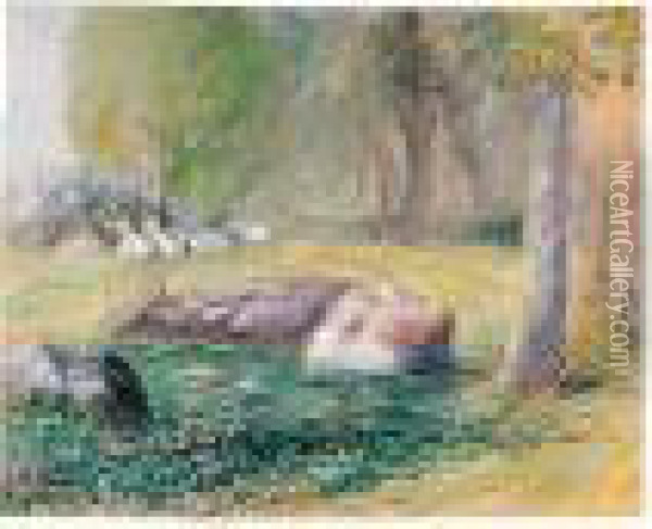 Gardeuse D'oies Allongee Oil Painting - Camille Pissarro