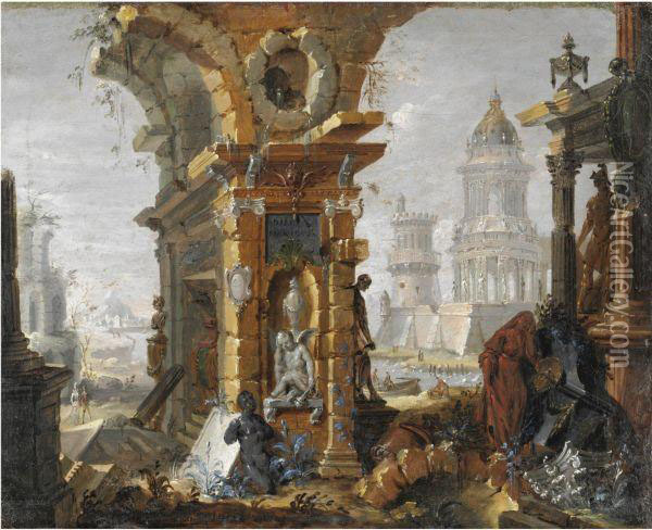 Capriccio Con Rovine Classiche, Medievali E Rinascimentali Oil Painting - Pietro Gaspari