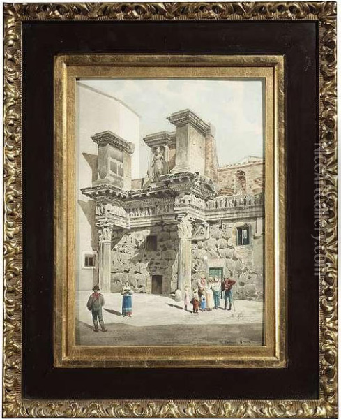 Rome. Forum Of Nerva. Arch Of Septimus Severus. Oil Painting - Massimiliano Bertozzi
