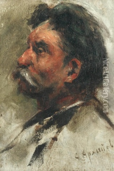 Portrait Of A Moustachioed Gentleman Oil Painting - Abram Efimovich Arkhipov