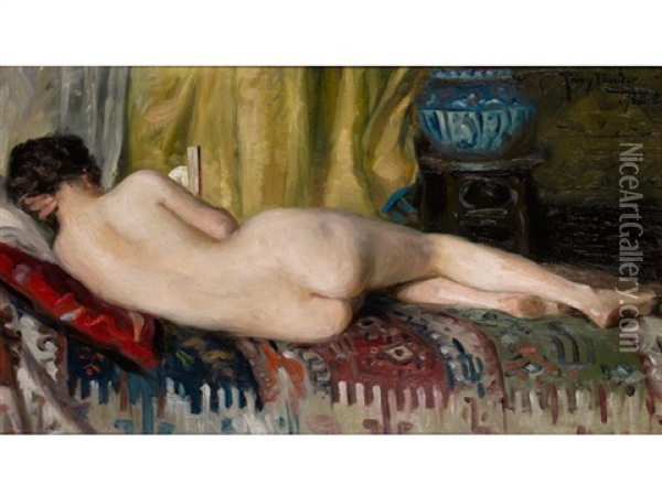 Liegender Damenakt In Ruckenansicht Oil Painting - Tony Binder