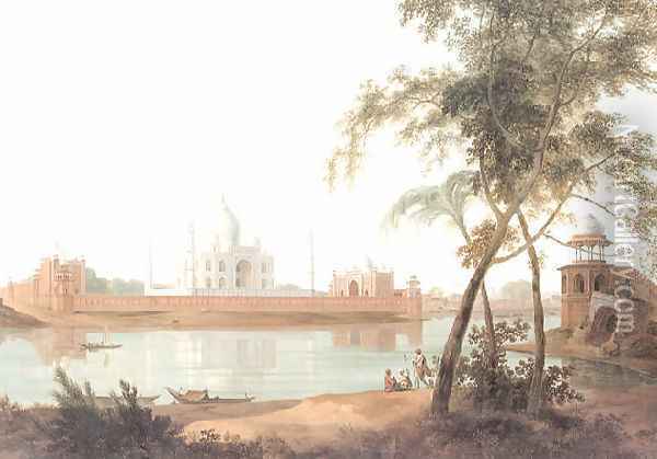 View of the Taj Mahal at Agra taken from the opposite side of the River Jumna Oil Painting - Thomas Daniell