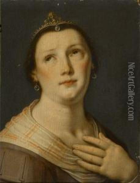  Portrait De Femme En Buste  Oil Painting - Cornelis Cornelisz Van Haarlem