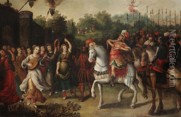 De Offerbelofte Van Jefta Oil Painting - Louis de Caullery