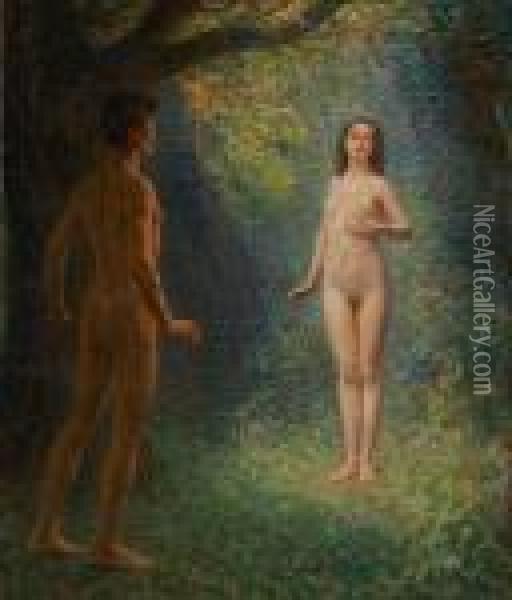 Adam And Eve Oil Painting - Heinrich Dohm