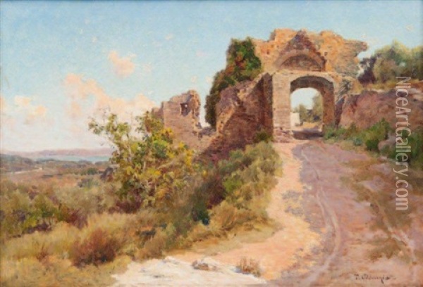 Ruines Au Bord De L'etang De Berre Oil Painting - Theophile-Henry Decanis
