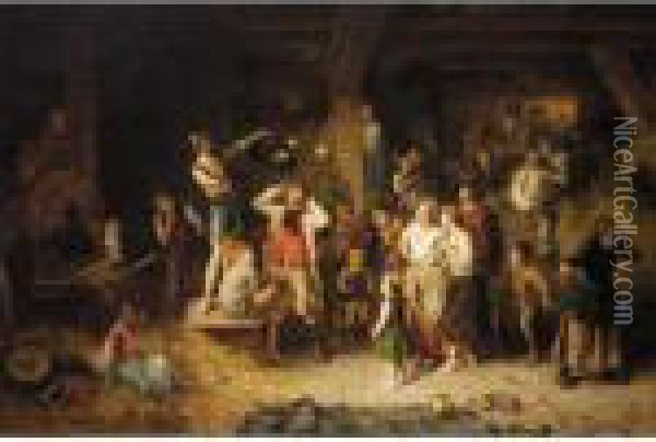 Der Taschenspieler In Der Scheune (the Conjuror In The Barn) Oil Painting - Ludwig Knaus