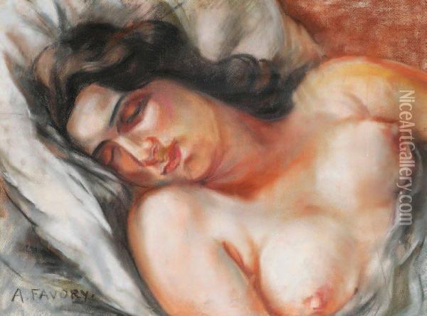 Buste De Femme Nue Endormie Oil Painting - Andre Favory