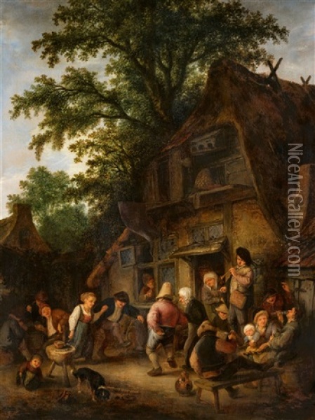 Peasant Dance By A Tavern Oil Painting - Adriaen Jansz van Ostade