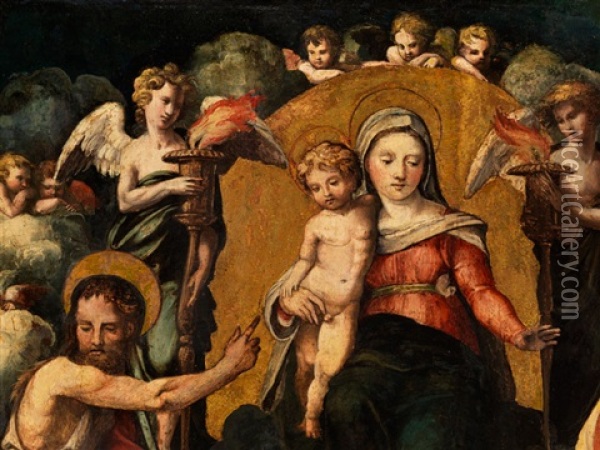 Madonna Mit Kind, Heiligem Johannes Dem Taufer Und Heiliger Katharina Oil Painting - Polidoro da Caravaggio
