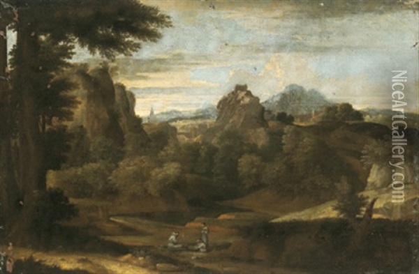 Paesaggio Alpestre Con Tre Monaci, Oil Painting - Marco Ricci