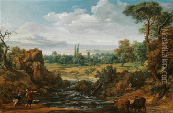 Eine Weite Italienische Landschaft Oil Painting - Johann Samuel Hoetzendorf